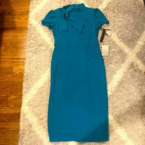 NWT Maggy London Tie Neck Puff Sleeve Scuba Crepe Dress, Size 2